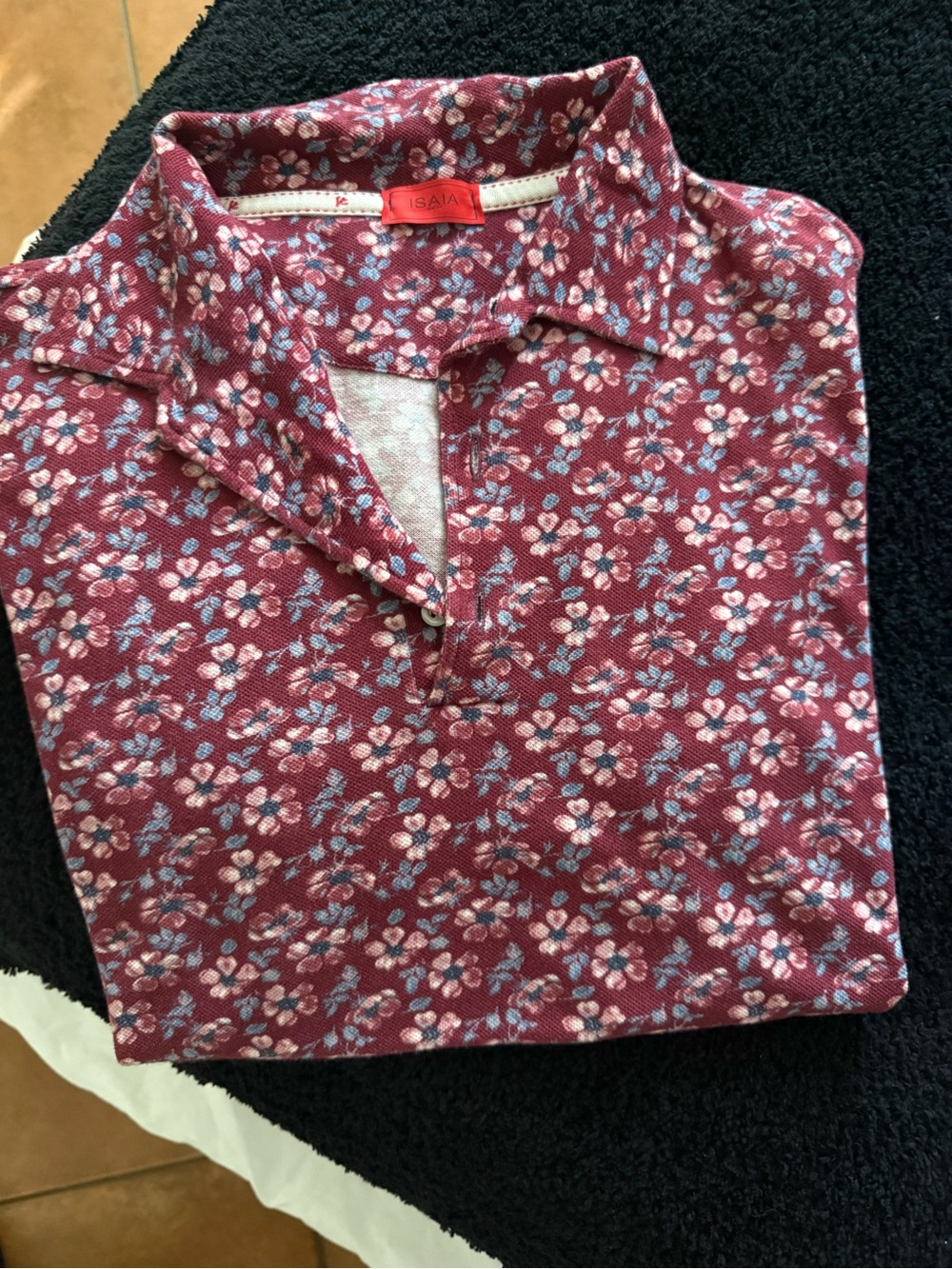 Isaia Burgundy Floral Polo with Pink and Blue Accents